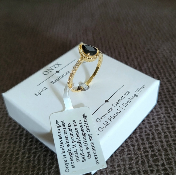 Shivam Pear🍐Shaped Black🖤 Onyx Gold💛 Ring💍 - NIB - Picture 12 of 16